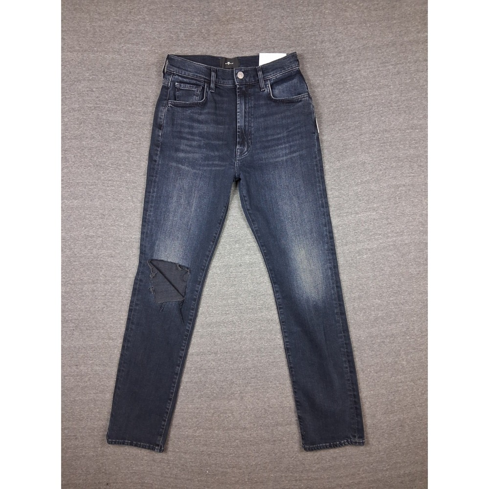NEW 7 For All Mankind Womens Jeans 27 Dark Blue Easy Slim Distressed Streetwear
